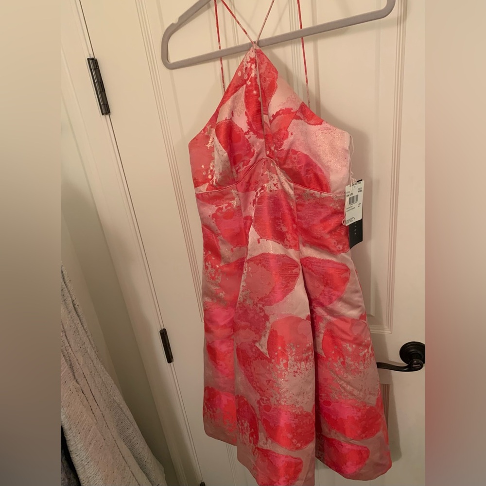 Aidan Mattox Pink Floral Halter Dress
